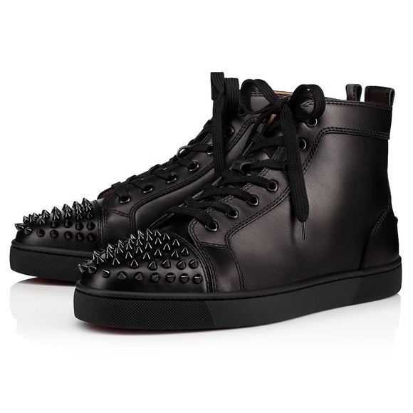 Christian Louboutin Other - Christian Louboutin Lou Spike-embellished Leather High-top Trainers In Black
